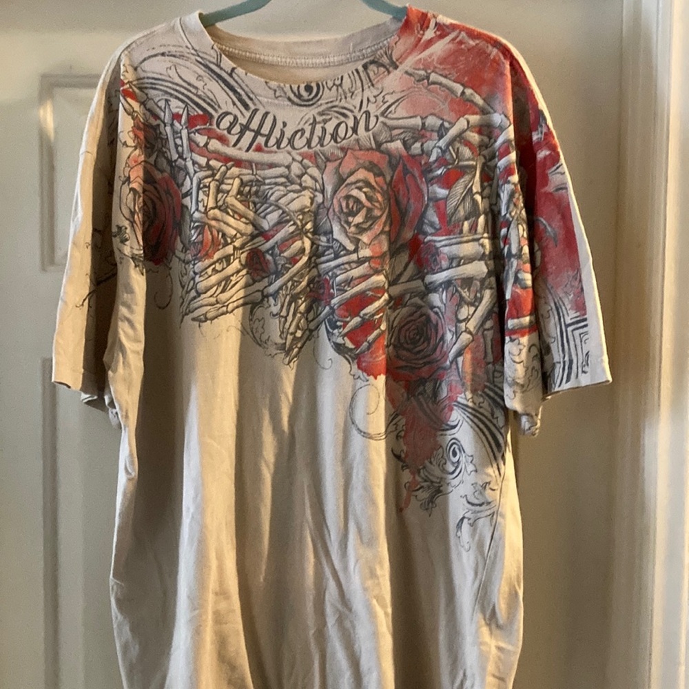 Affliction Men's Graphic T-Shirt - Red and Gray NEW!